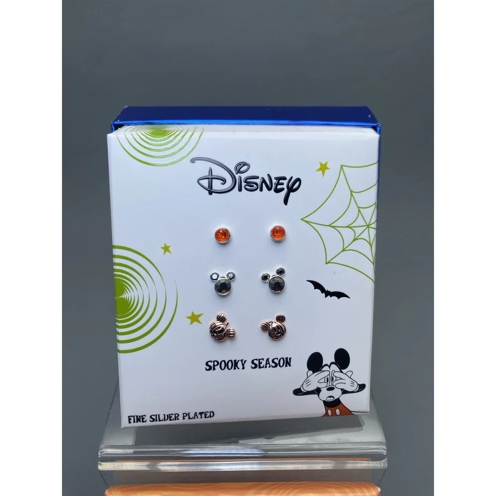 Disney Halloween Stud Earrings Set Used 3 Pair Pumpkins Mickey Orange - Picture 2 of 6